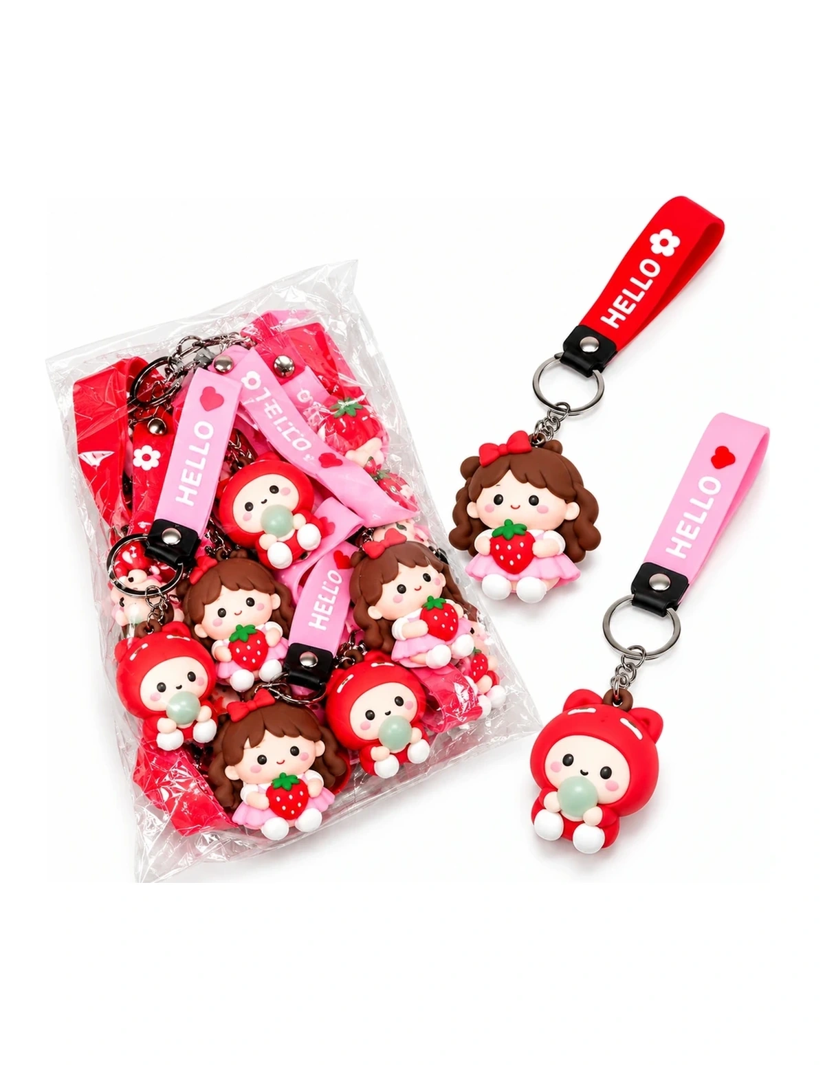 [P000425] KEYRING - HELLO - CUTE GIRL - CAR TOY