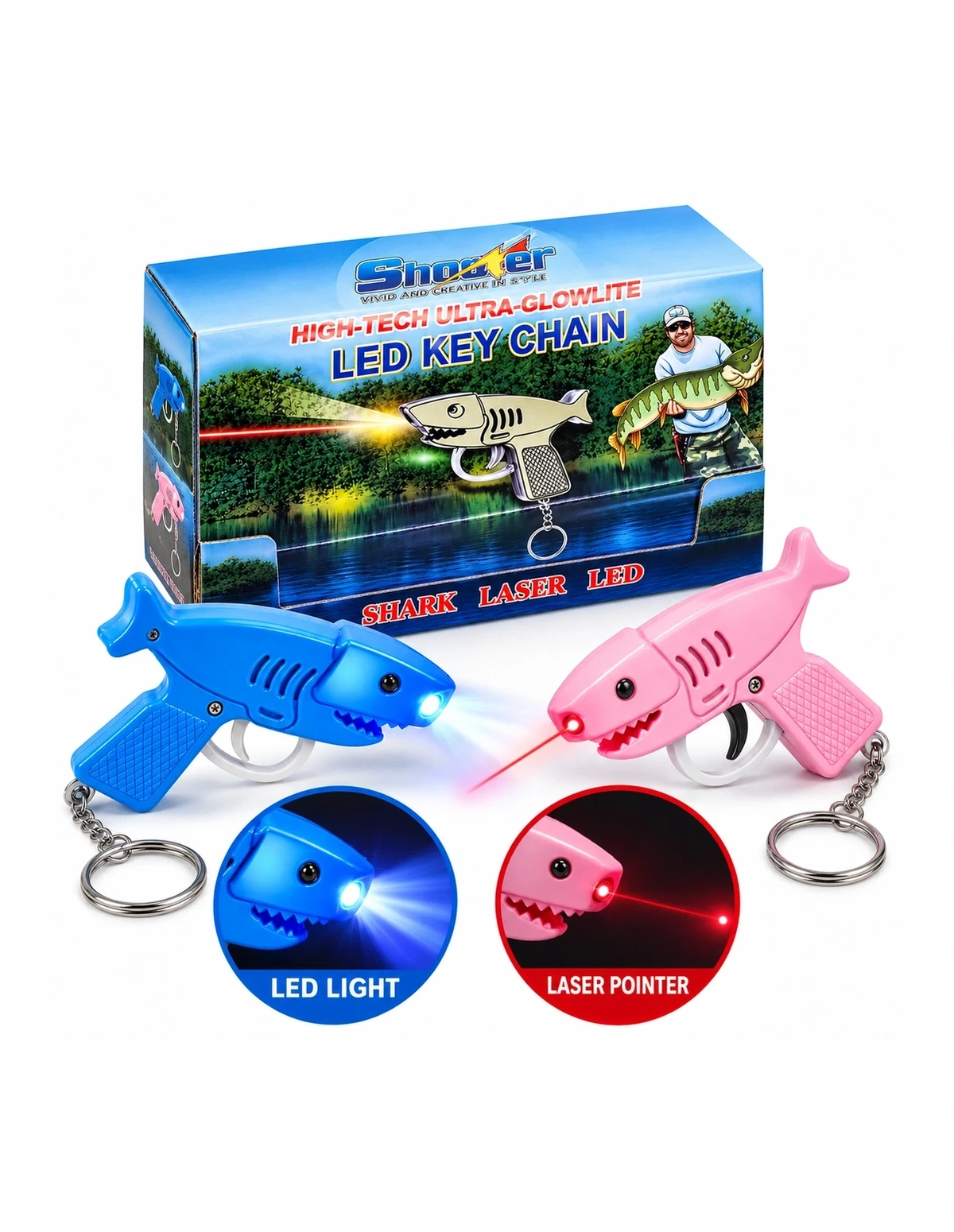 [P000389] SHARK PISTOL GUN - LASER & LIGHT - KEYRING - CAR TOY